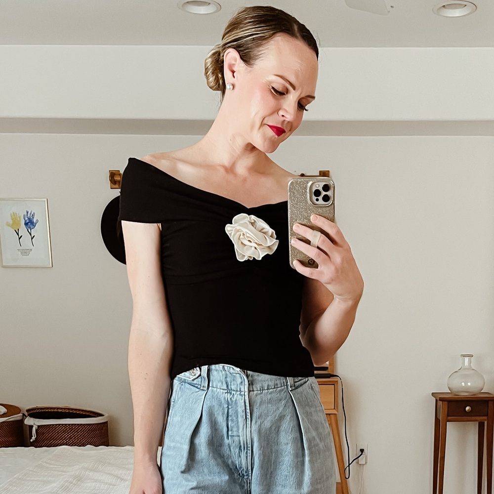 Reformation Ruched Shirt with White Rose